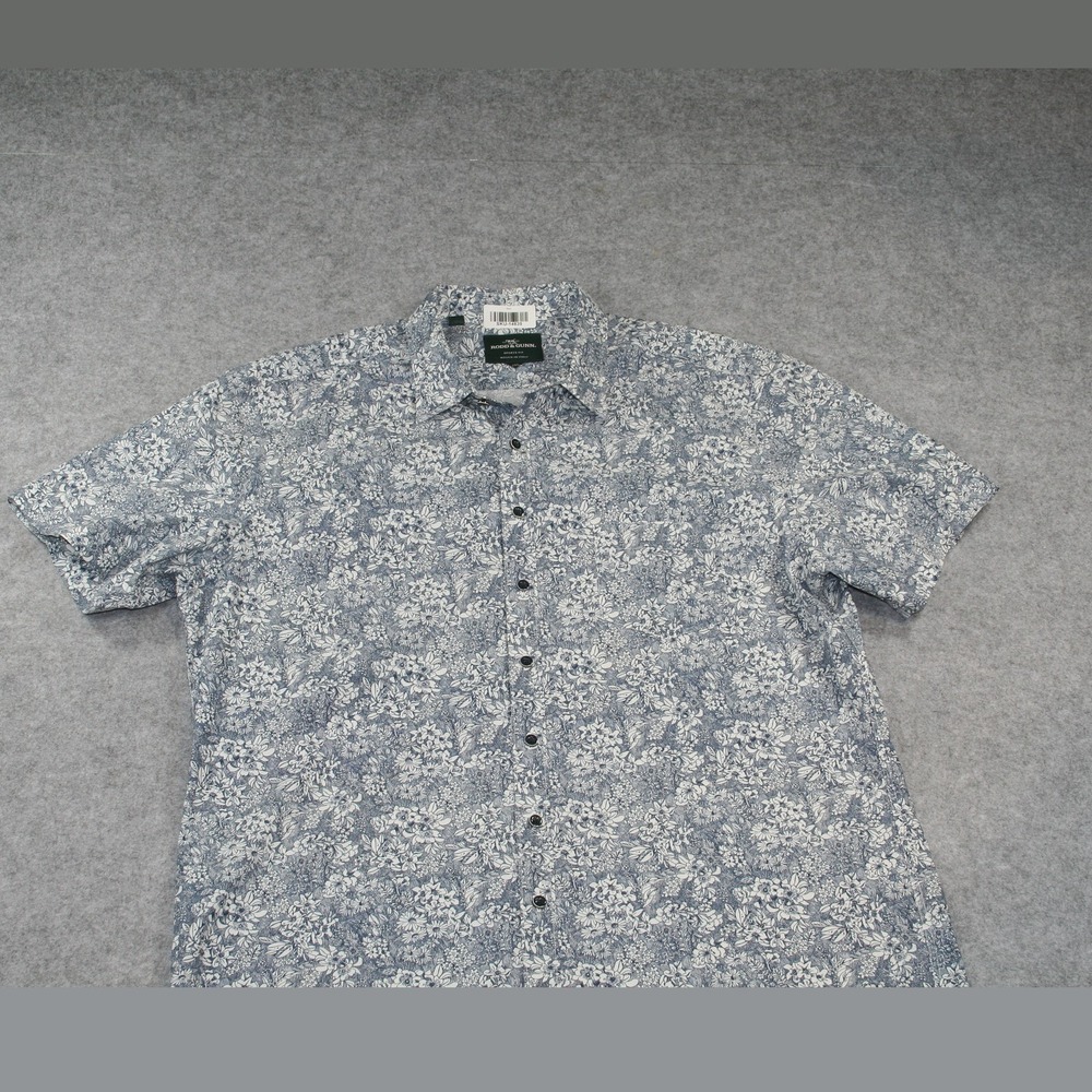 Rodd & Gunn Mens Button Up Shirt XL Blue Floral Sports Fit Short Sleeve